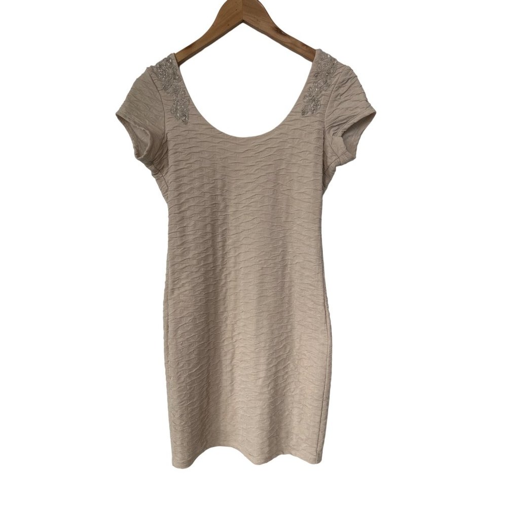 Free People Bringing Sexy Back Stretch Knit Dress Womens XS Champagne Bodycon
